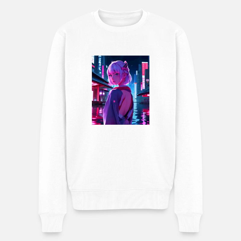 Tokio Japan Nacht - Männer Premium Bio Pullover - Weiß