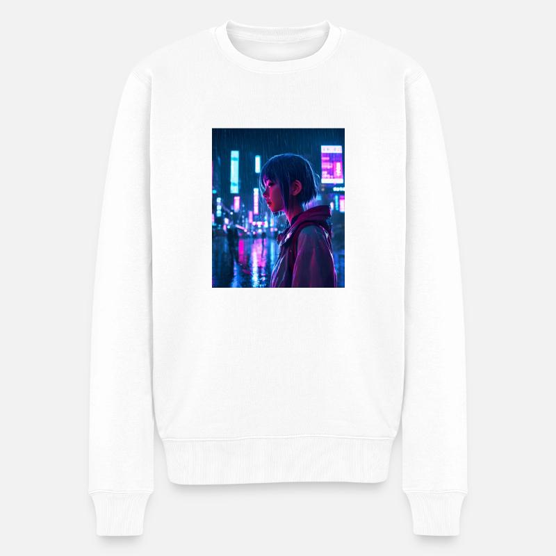 Japan Nacht Regen - Männer Premium Bio Pullover - Weiß