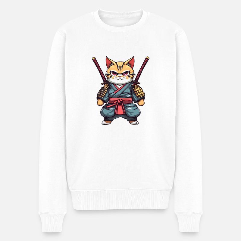 Samurai-Katze #21 - Männer Premium Bio Pullover - Weiß