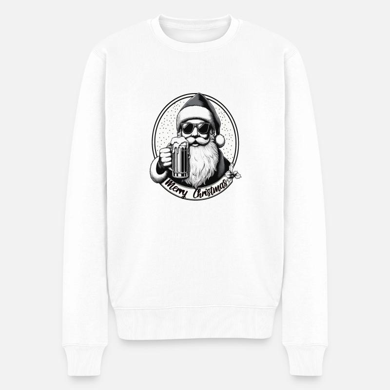 Weihnachtsmann mit Bier Frohe Weihnachten - Männer Premium Bio Pullover - Weiß