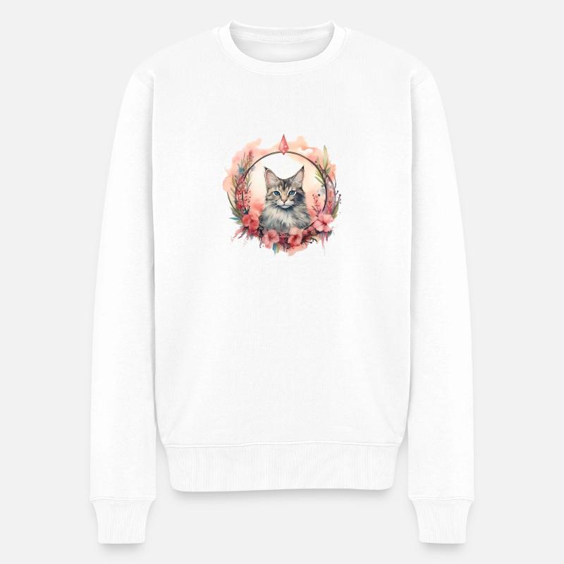 Manx-Katze Boho-Stil, Liebeskatzen - Männer Premium Bio Pullover - Weiß