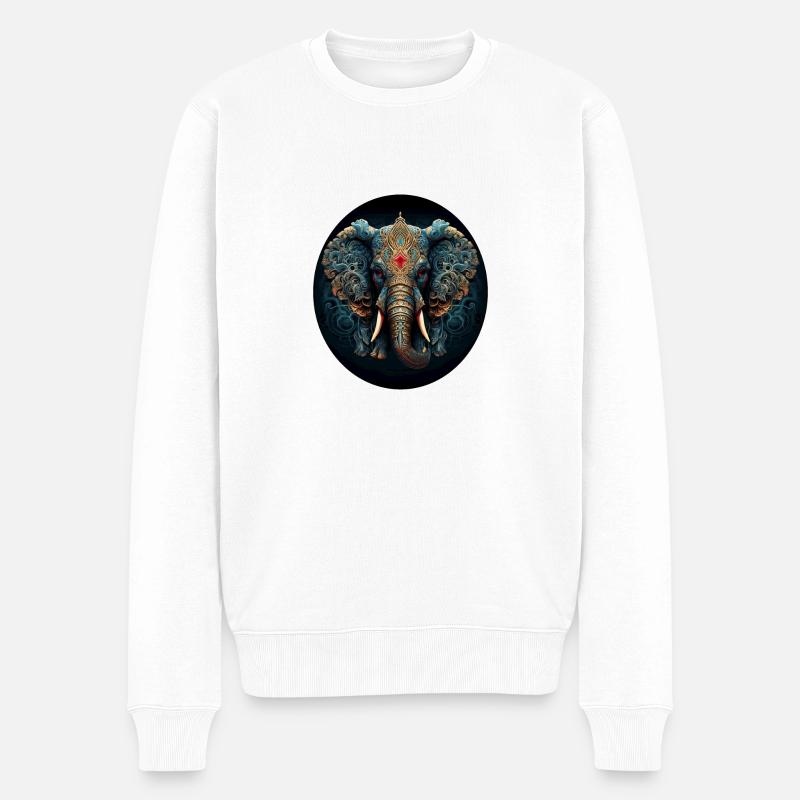 Blauer Mandala Elefant - Männer Premium Bio Pullover - Weiß