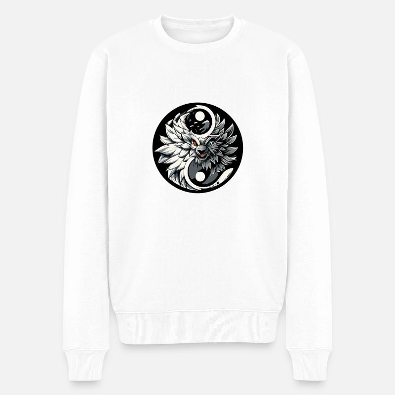 DRACHE YIN YANG - Männer Premium Bio Pullover - Weiß
