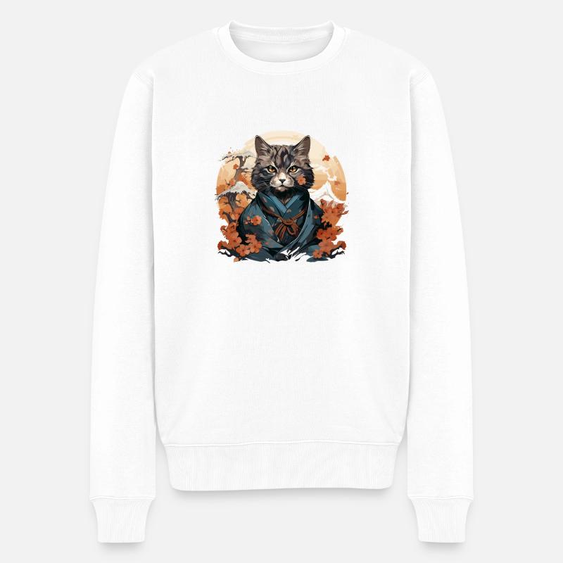 Drôle de chat samouraï - Pull Premium bio Homme - blanc