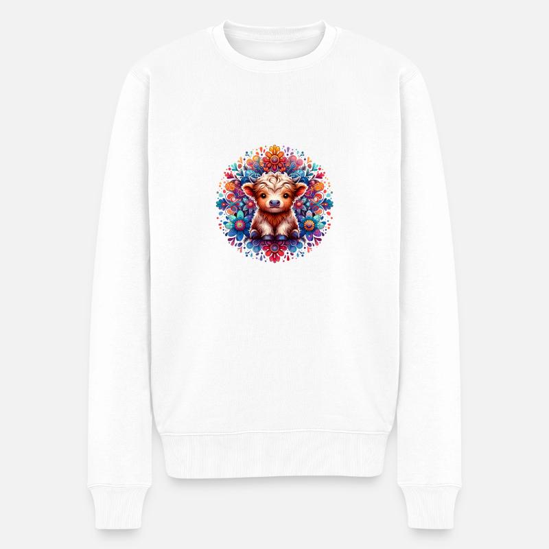 Vache Highland - Prairie magique - Pull Premium bio Homme - blanc