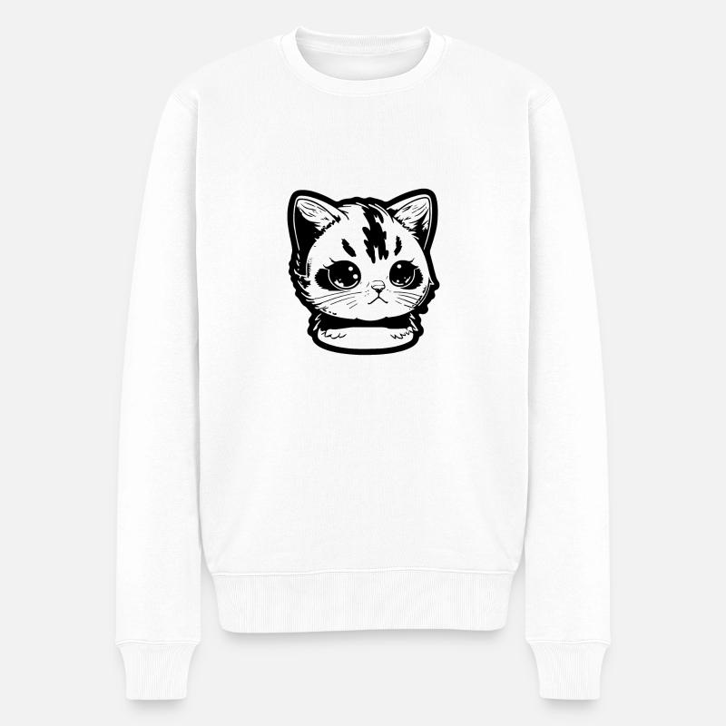 Chat noir - Pull Premium bio Homme - blanc