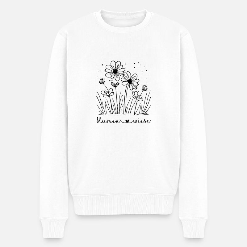 🤍Prairie de fleurs - Pull Premium bio Homme - blanc