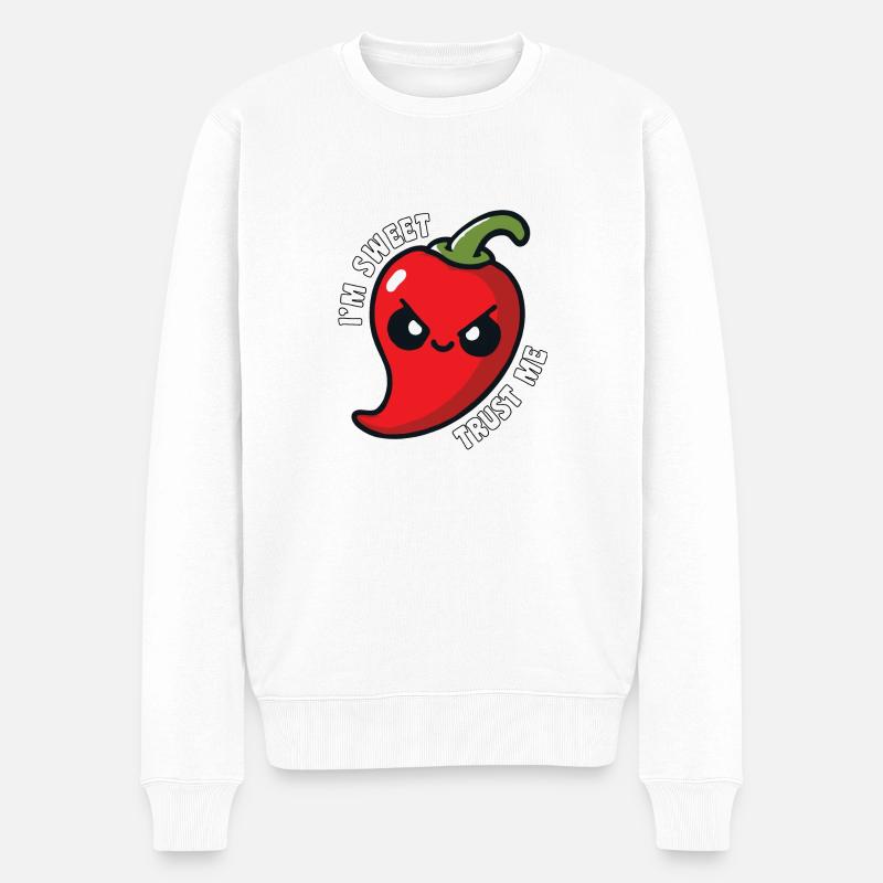 Ich bin süß, vertrau mir, scharfe Chilischote lustig - Männer Premium Bio Pullover - Weiß