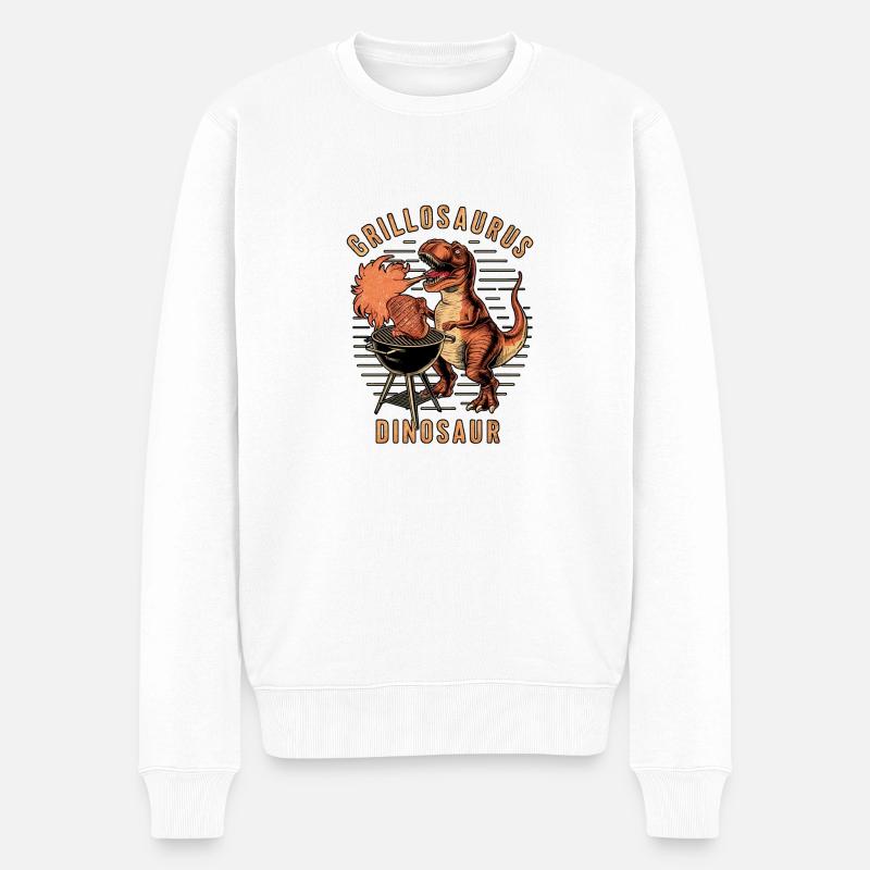 Grillosaurus - Dinosaurier & BBQ - Männer Premium Bio Pullover - Weiß