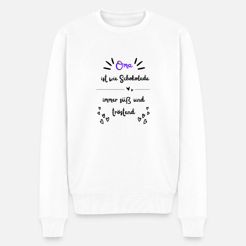 Oma ist wie Schokolade - Männer Premium Bio Pullover - Weiß