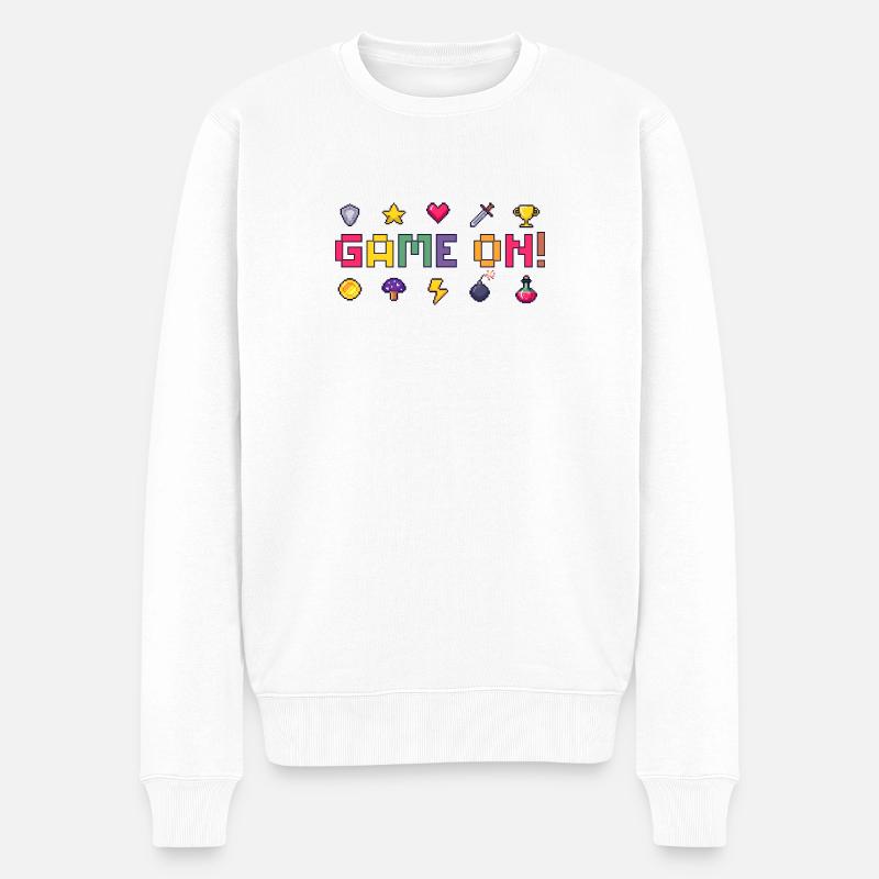 Pixel Game On! Retro Art - Männer Premium Bio Pullover - Weiß