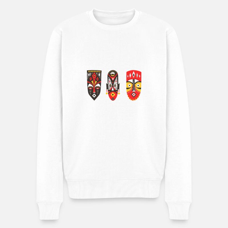 Afrikanische Masken 2 - Männer Premium Bio Pullover - Weiß