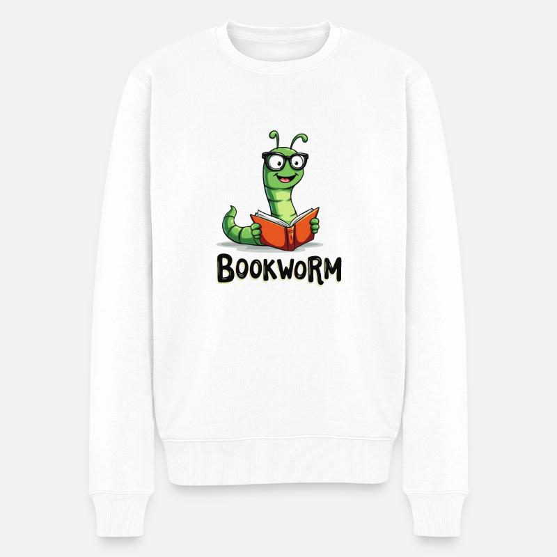 BÜCHERWURM - Männer Premium Bio Pullover - Weiß