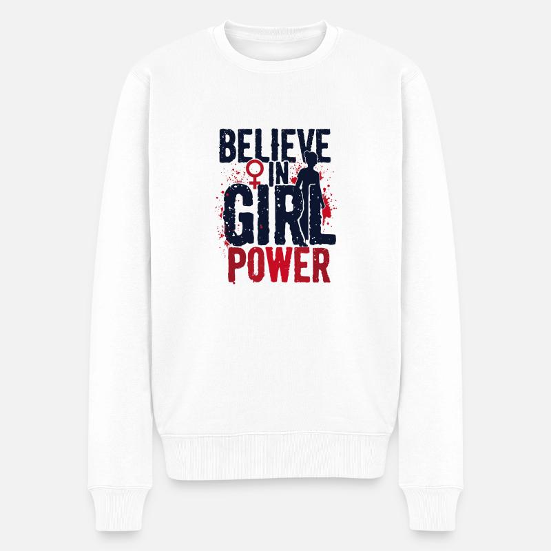 GLAUBE AN FRAUENPOWER - Männer Premium Bio Pullover - Weiß
