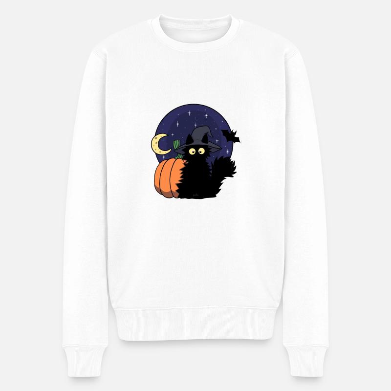 Katze Kürbis - Männer Premium Bio Pullover - Weiß