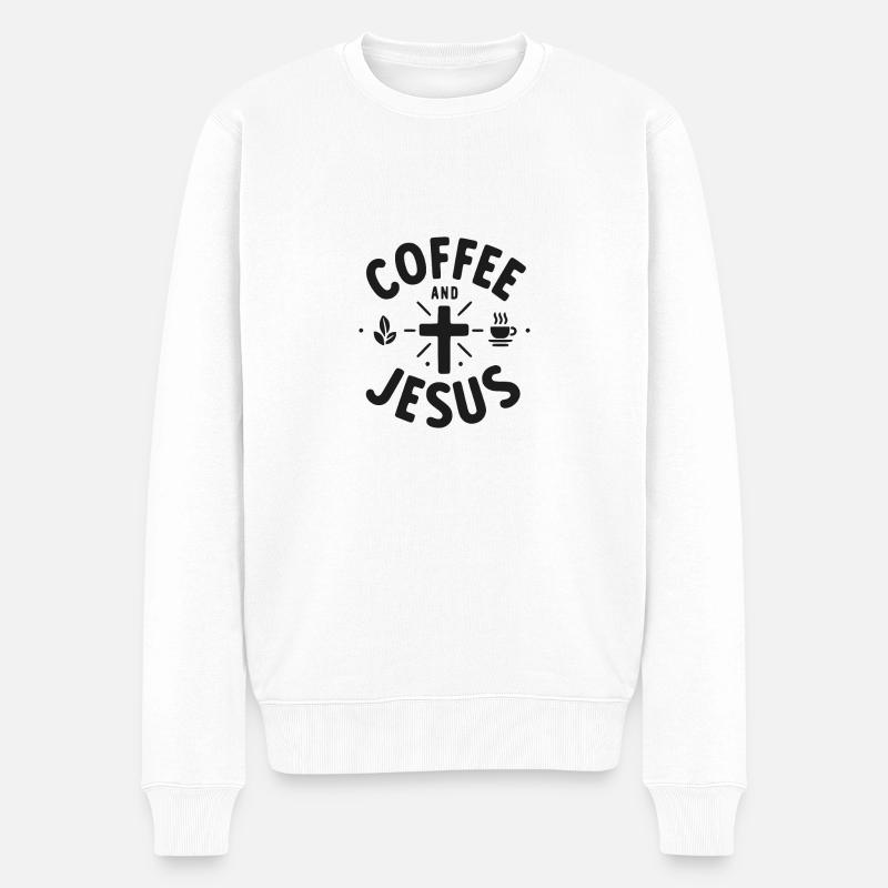 Kaffee und Jesus - Männer Premium Bio Pullover - Weiß