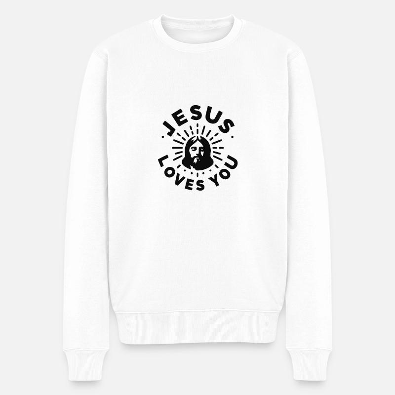 Jesus liebt dich - Männer Premium Bio Pullover - Weiß