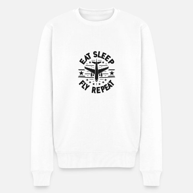 Eat Sleep Fly Repeat - Männer Premium Bio Pullover - Weiß
