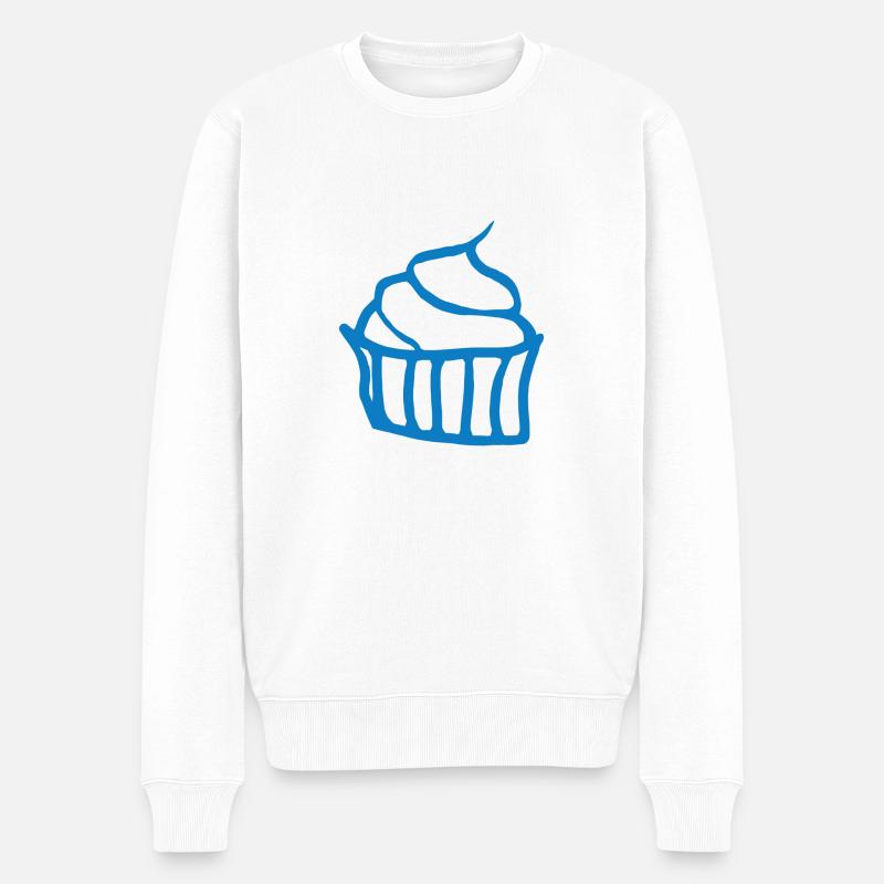 Gemalter Cupcake blau - Männer Premium Bio Pullover - Weiß
