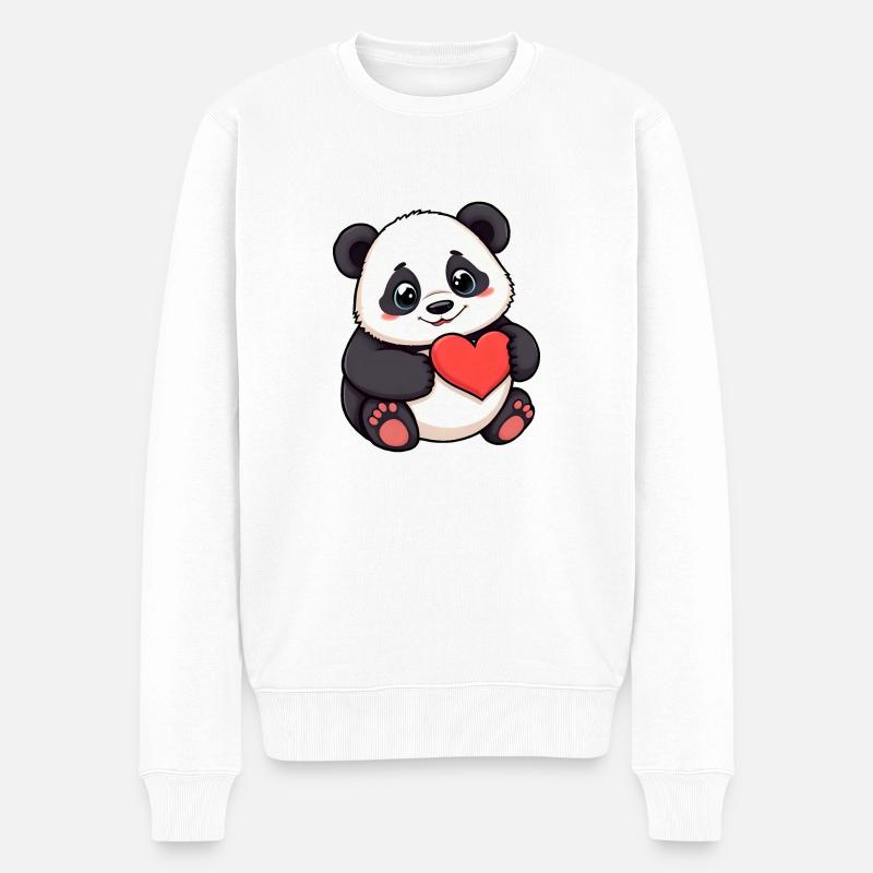 Entzückender Cartoon-Panda mit einem Herz - Männer Premium Bio Pullover - Weiß