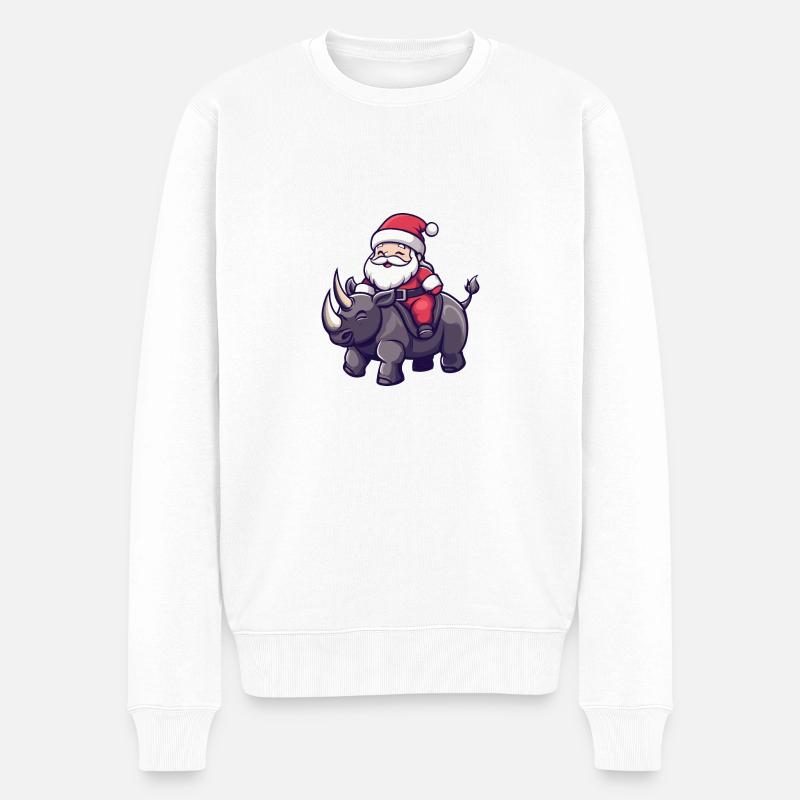 Rhinocéros Père Noël dessin animé - Pull Premium bio Homme - blanc