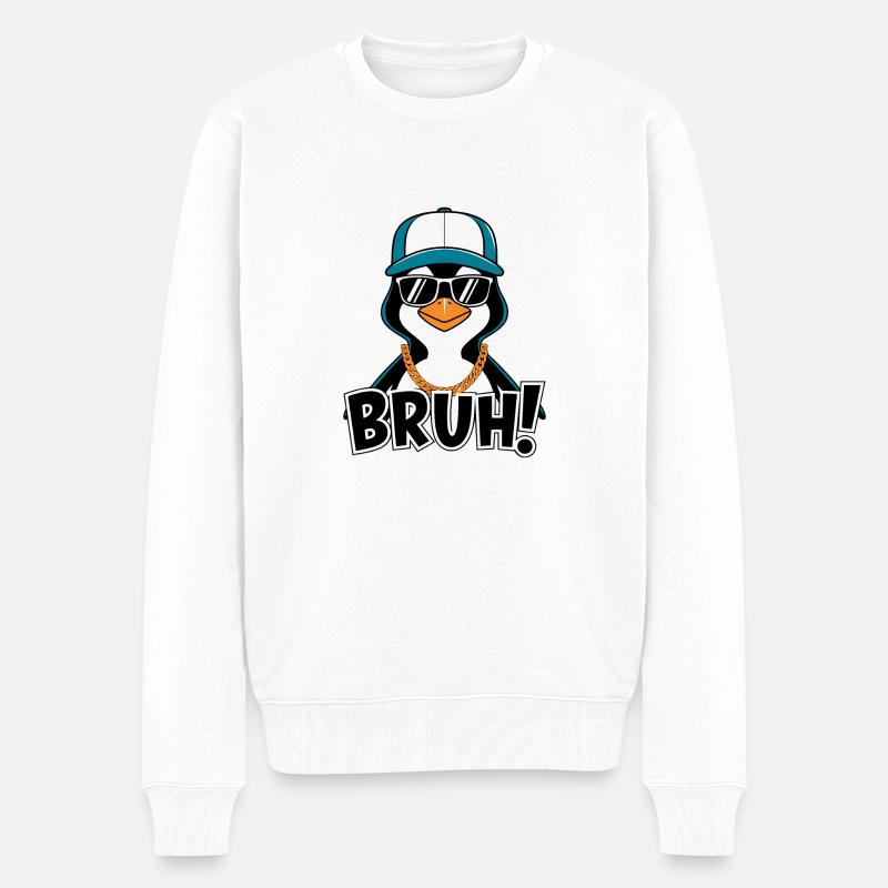 PINGUINS BRUH - Männer Premium Bio Pullover - Weiß