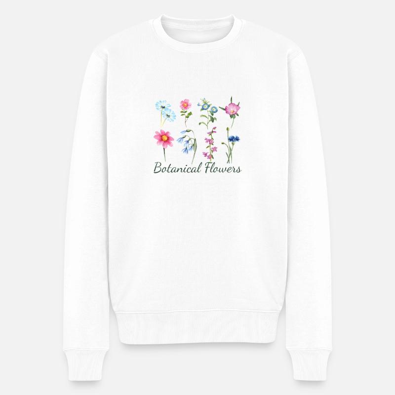 Aquarelle Fleurs Botaniques Illustration Aquarelle - Pull Premium bio Homme - blanc
