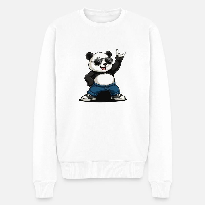 Lustiger Panda Rock Musik - Männer Premium Bio Pullover - Weiß