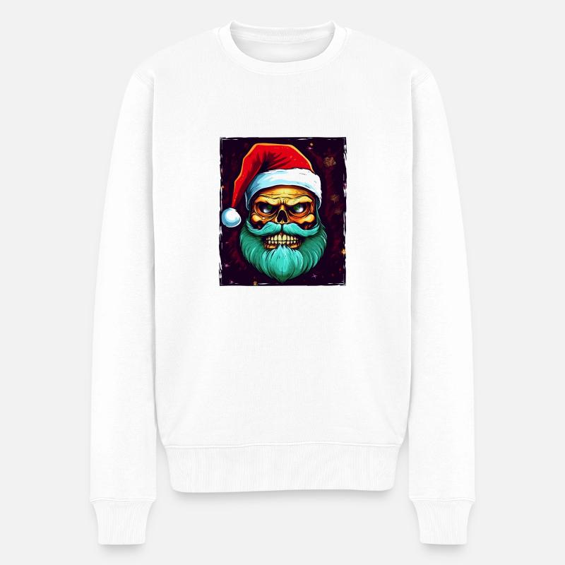 Weihnachtsmann Totenkopf - Männer Premium Bio Pullover - Weiß