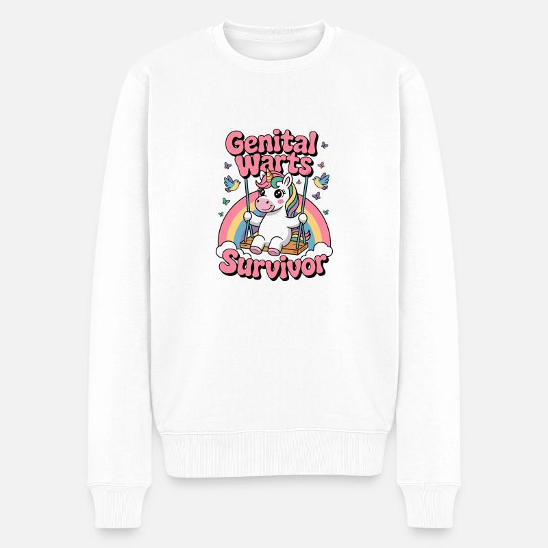 Genitalwarzen Überlebendes Einhorn - Männer Premium Bio Pullover - Weiß