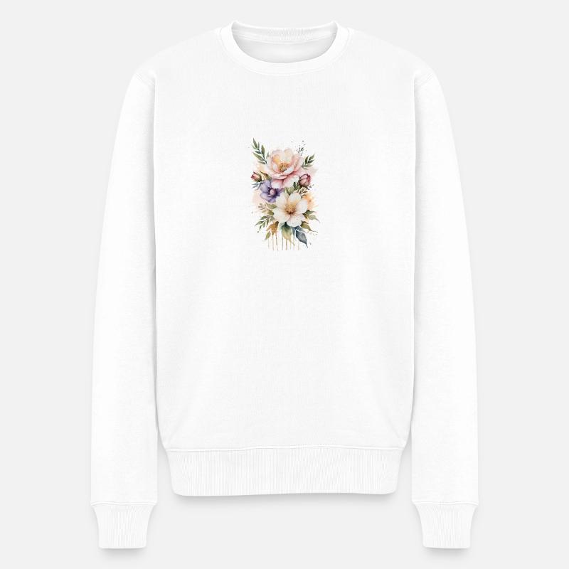 Ätherisches Aquarell Blumenstrauß - Männer Premium Bio Pullover - Weiß