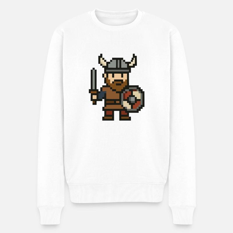 wikinger comic pixel - Männer Premium Bio Pullover - Weiß