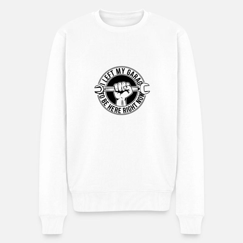 Lustiger Schrauber Spruch Garage - Männer Premium Bio Pullover - Weiß