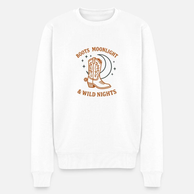 Boots, Moonlight & Wild Nights - Männer Premium Bio Pullover - Weiß