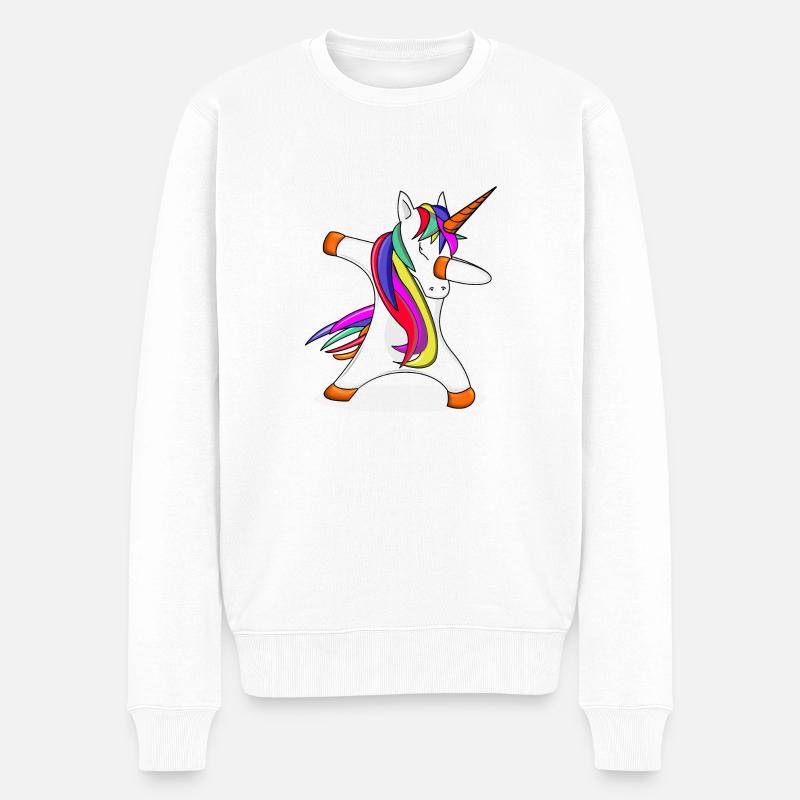 Unicorn Dabbing Einhorn T-Shirt - Männer Premium Bio Pullover - Weiß