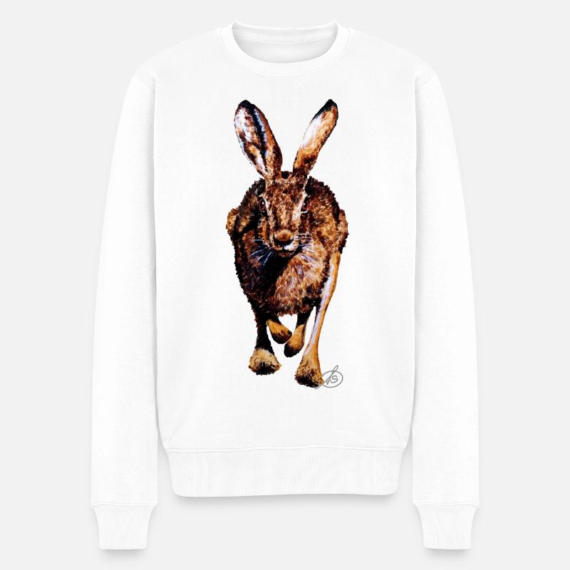 Feldhase - Männer Premium Bio Pullover - Weiß