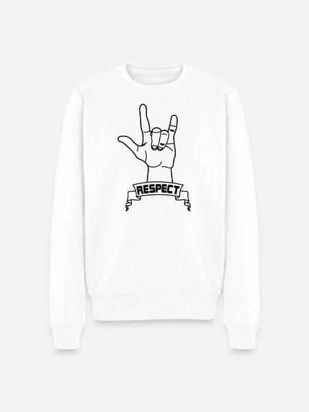 Hand gesture respect with text RESPECT - Men's Premium Organic Jumper - white