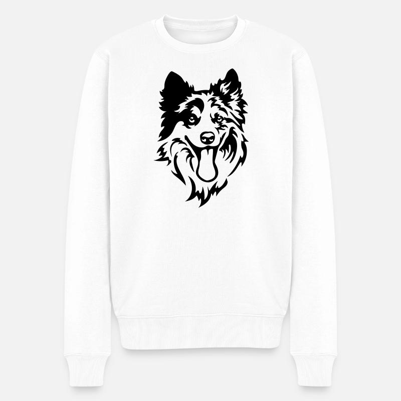 Border Collie Kopf - Männer Premium Bio Pullover - Weiß
