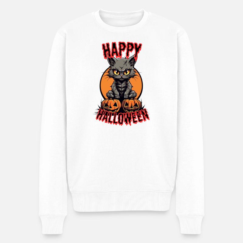 Gruselige Katzen Halloween Design - Männer Premium Bio Pullover - Weiß