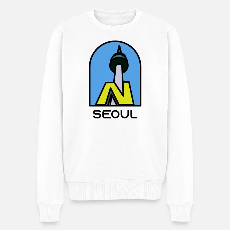 SEOUL - N Seoul Tower - Männer Premium Bio Pullover - Weiß