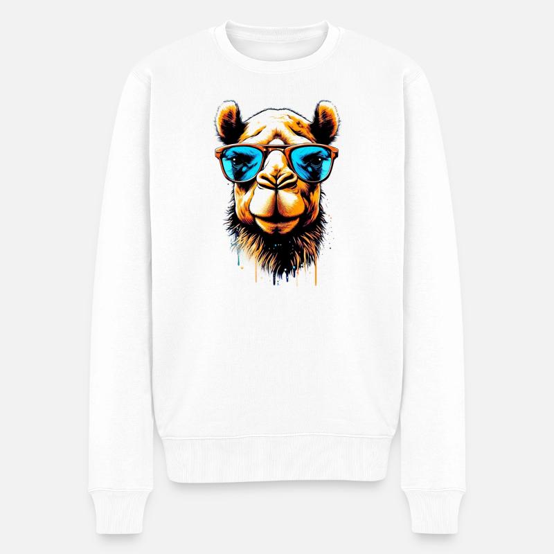 Camel avec lunettes de soleil - Pull Premium bio Homme - blanc
