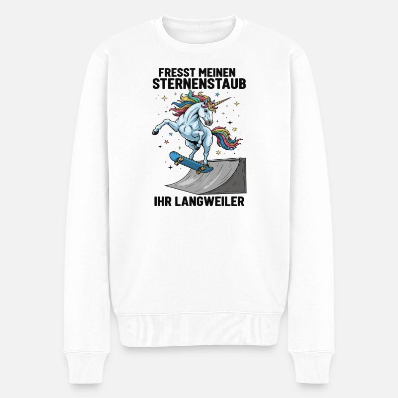Skateboard-Einhorn - Männer Premium Bio Pullover - Weiß