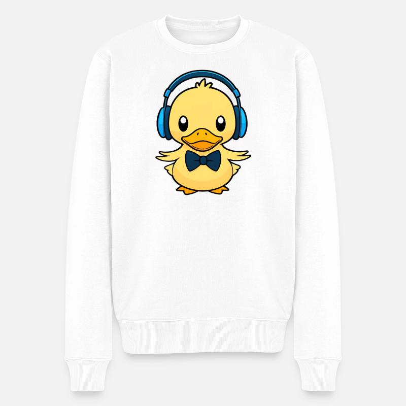 Canard mignon avec des écouteurs - Pull Premium bio Homme - blanc