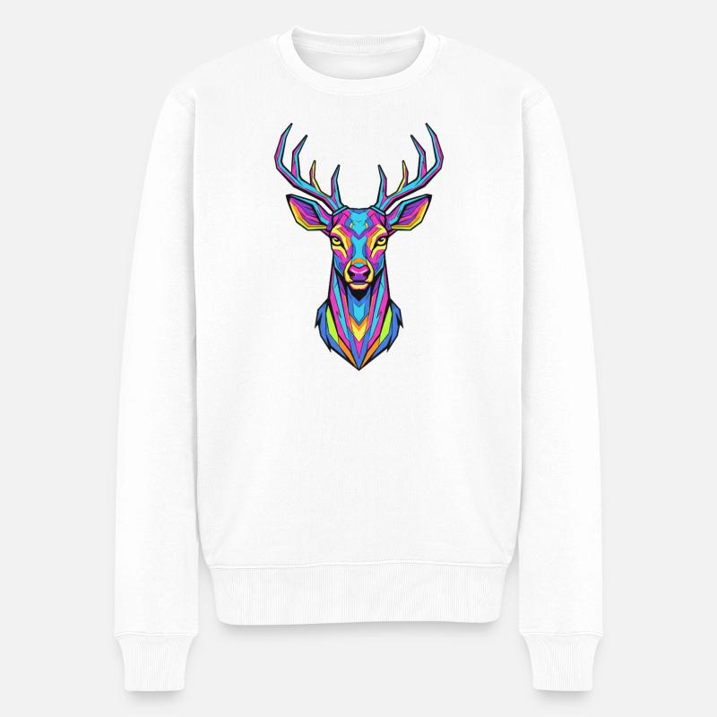 Neon Geweih-Kunstwerk Hirsch - Männer Premium Bio Pullover - Weiß
