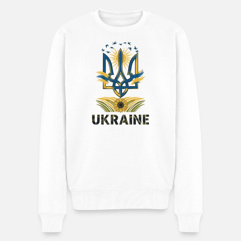 Trident symbolique avec soleil et oiseaux - Pull Premium bio Homme - blanc