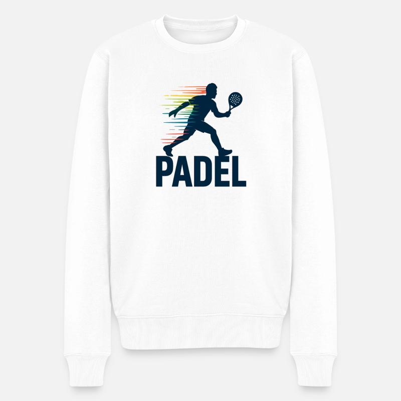 Padel Silhouette im Regenbogen - Männer Premium Bio Pullover - Weiß