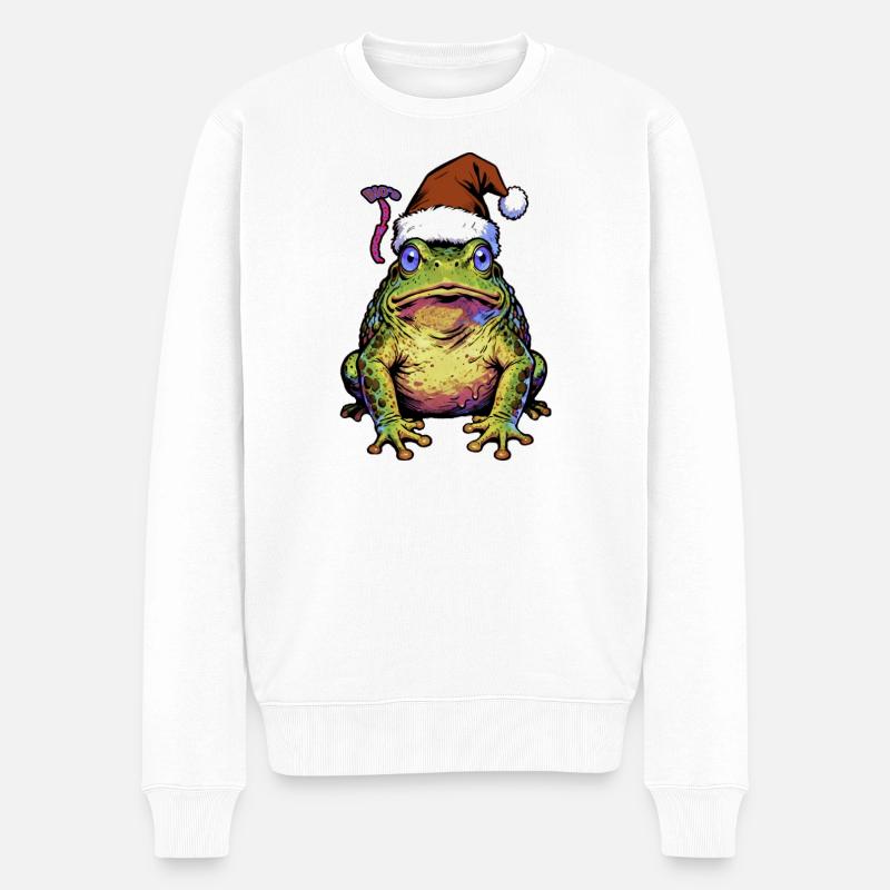Frosch im Santa Hut Pop Art - Männer Premium Bio Pullover - Weiß