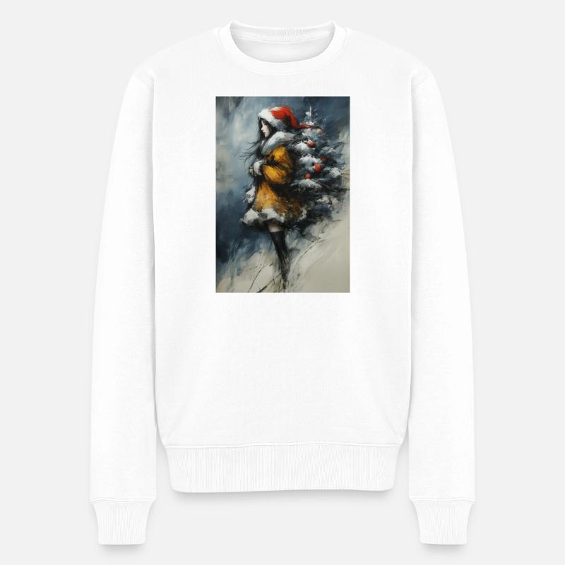 Märchenwinter: Mädchen und Baum - Männer Premium Bio Pullover - Weiß