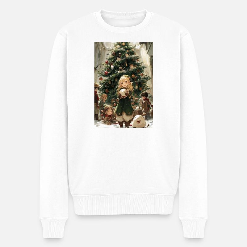 Elfin Noel: Gemütlicher Heiligabend - Männer Premium Bio Pullover - Weiß