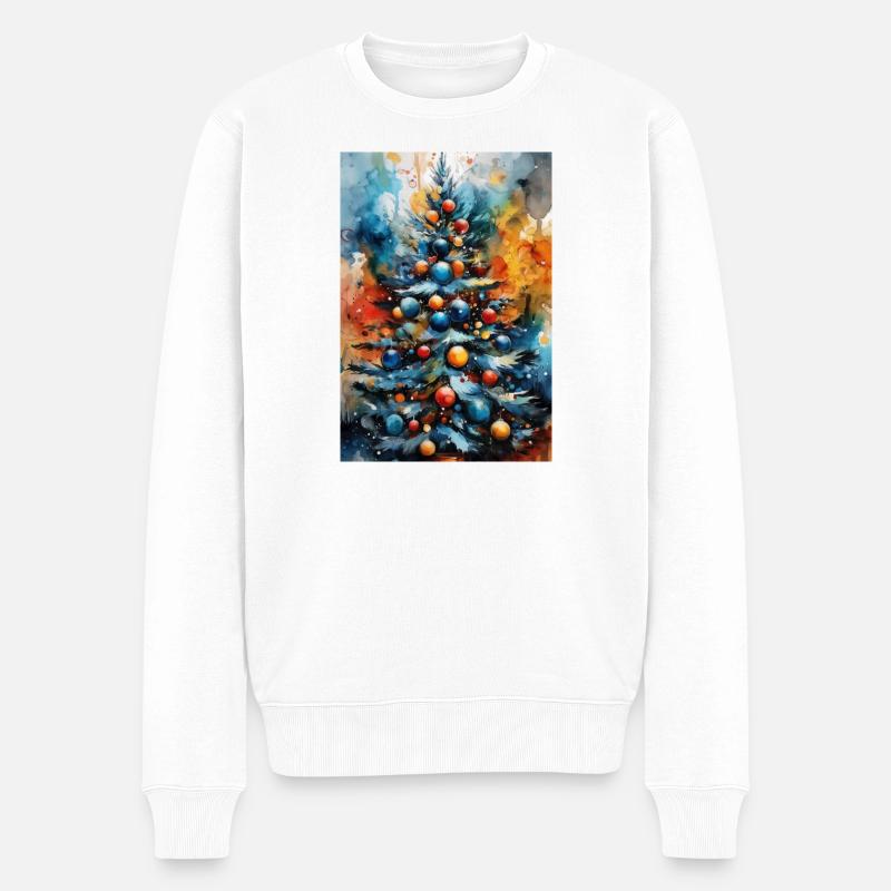 Sapin de Noël aquarelle vibrant - Pull Premium bio Homme - blanc